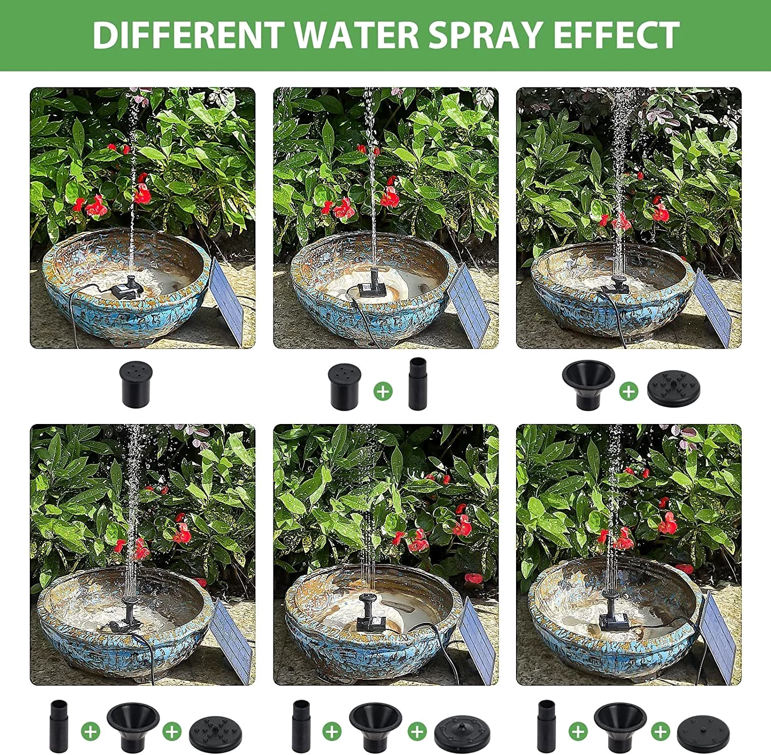 UE Stock Teichpumpe 1,8 W Solarpumpe Teichpumpe Springbrunnen Pumpe 4 Verschiedenen Düsen