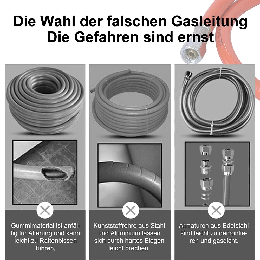 Melko Gasgrill Gas Schlauch Manometer Druckminderer Gasregler Propan Butan Gusseisen, Stück