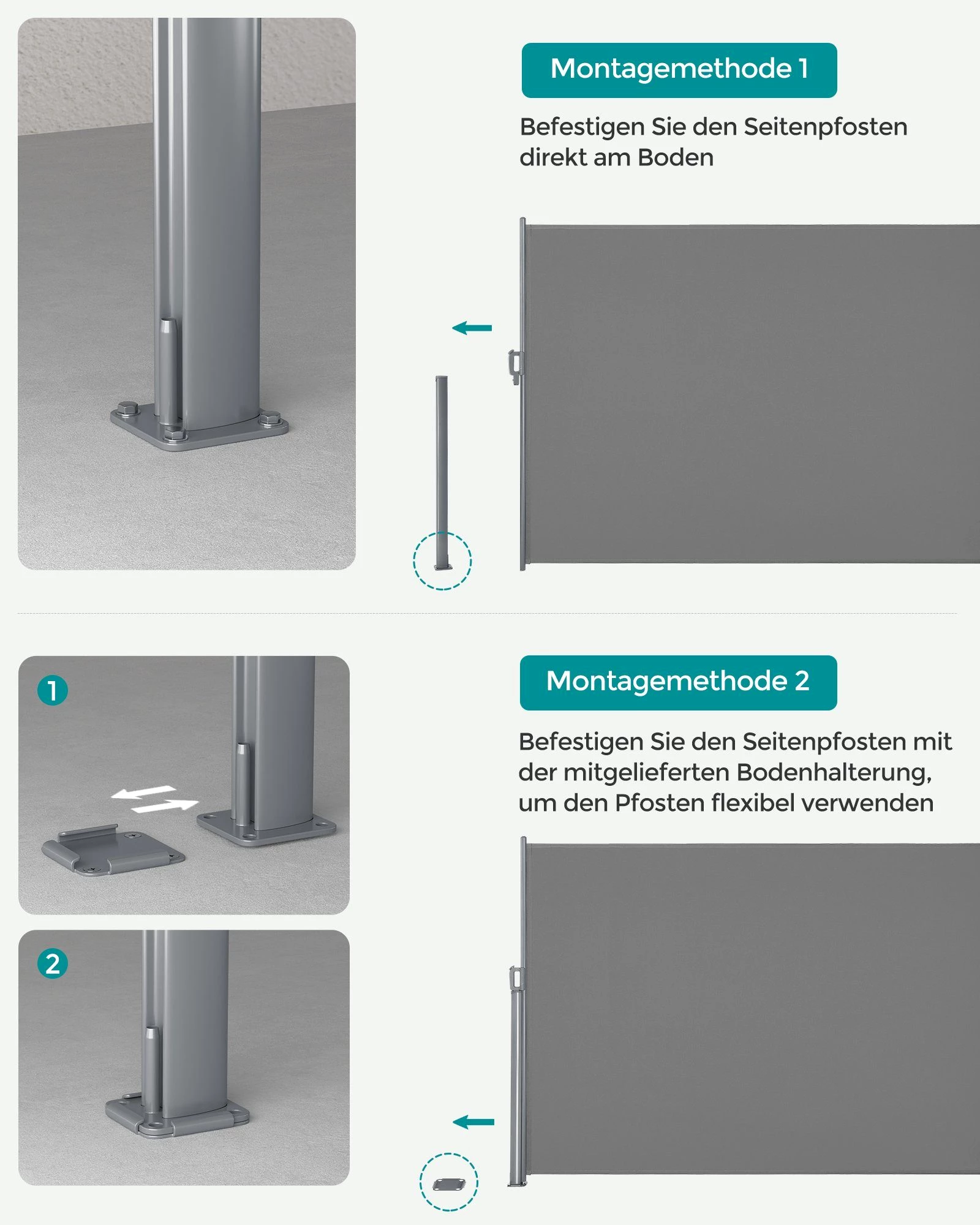 SONGMICS Seitenmarkise Sichtschutz Windschutz Markise ausziehbar