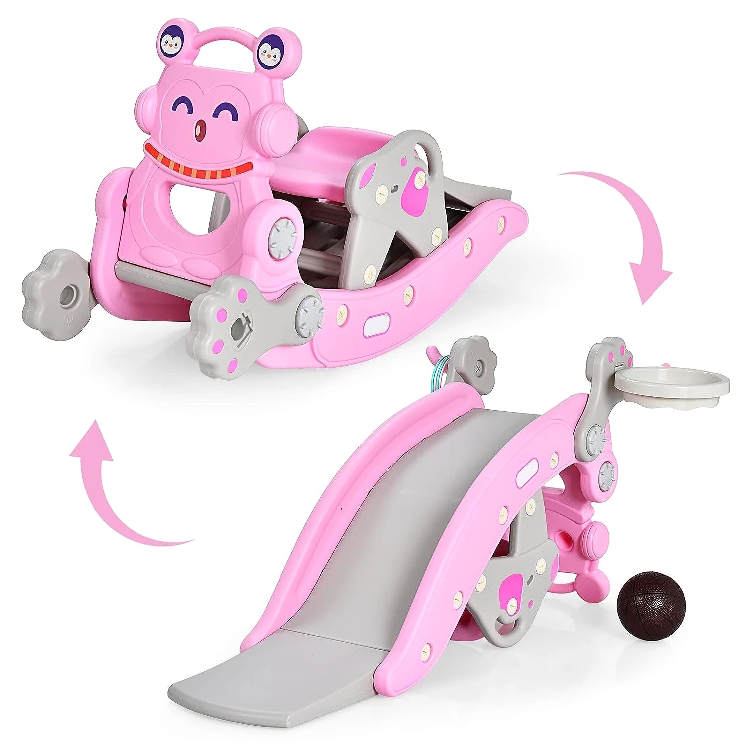 KOMFOTTEU Indoor-Rutsche 4 in 1 Kinderrutsche, , mit Abnehmbarem Sitzhocker & 1 Ball und 4 Ringe