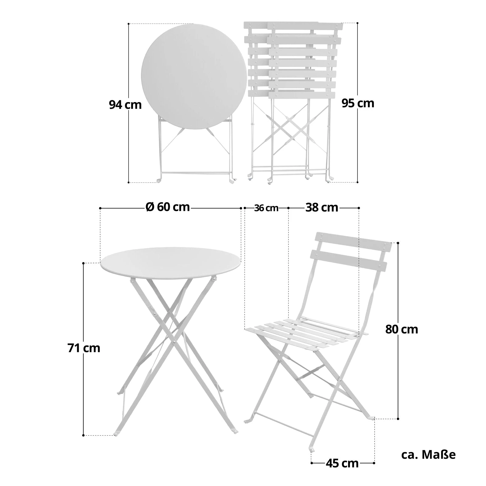 SVITA Balkonset Bistro-Set, , Tisch mit 2 Stühlen, Klappbar, Pflegeleicht, Witterungsbeständig