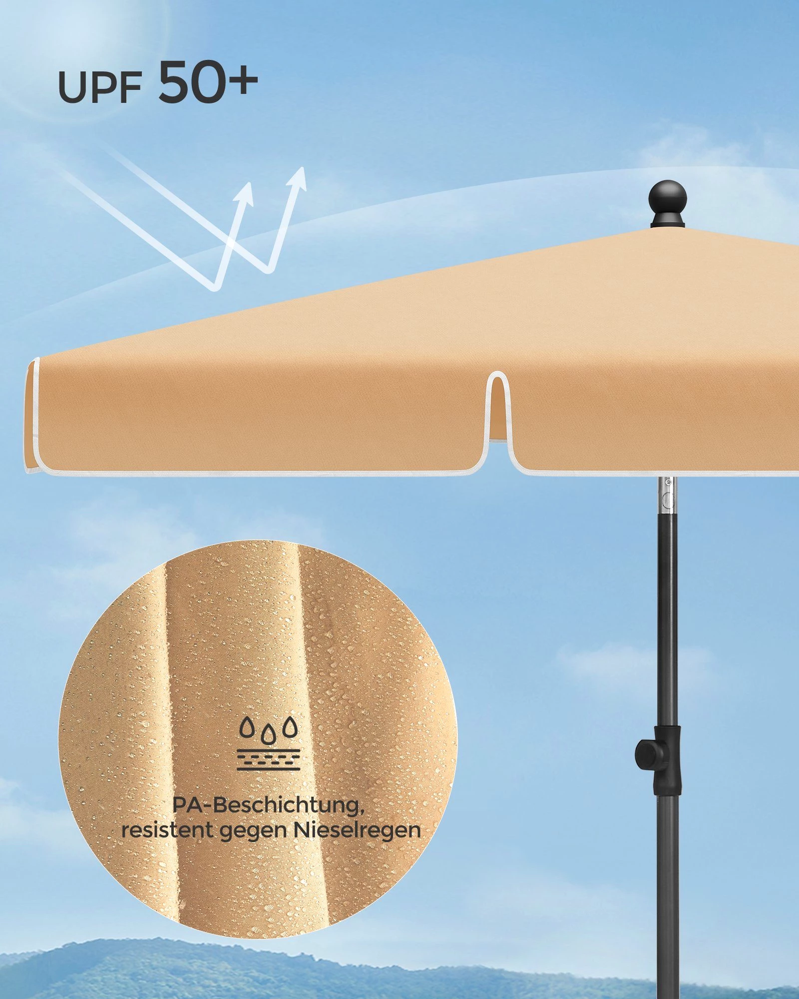 SONGMICS Sonnenschirm, LxB: 180,00x125,00 cm, Balkonschirm, UPF 50+, Aufbewahrungstasche