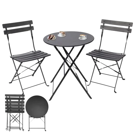 Albatros International Balkonset Albatros Bistroset 3-teilig Schwarz – Bistrotisch mit 2 Stühlen