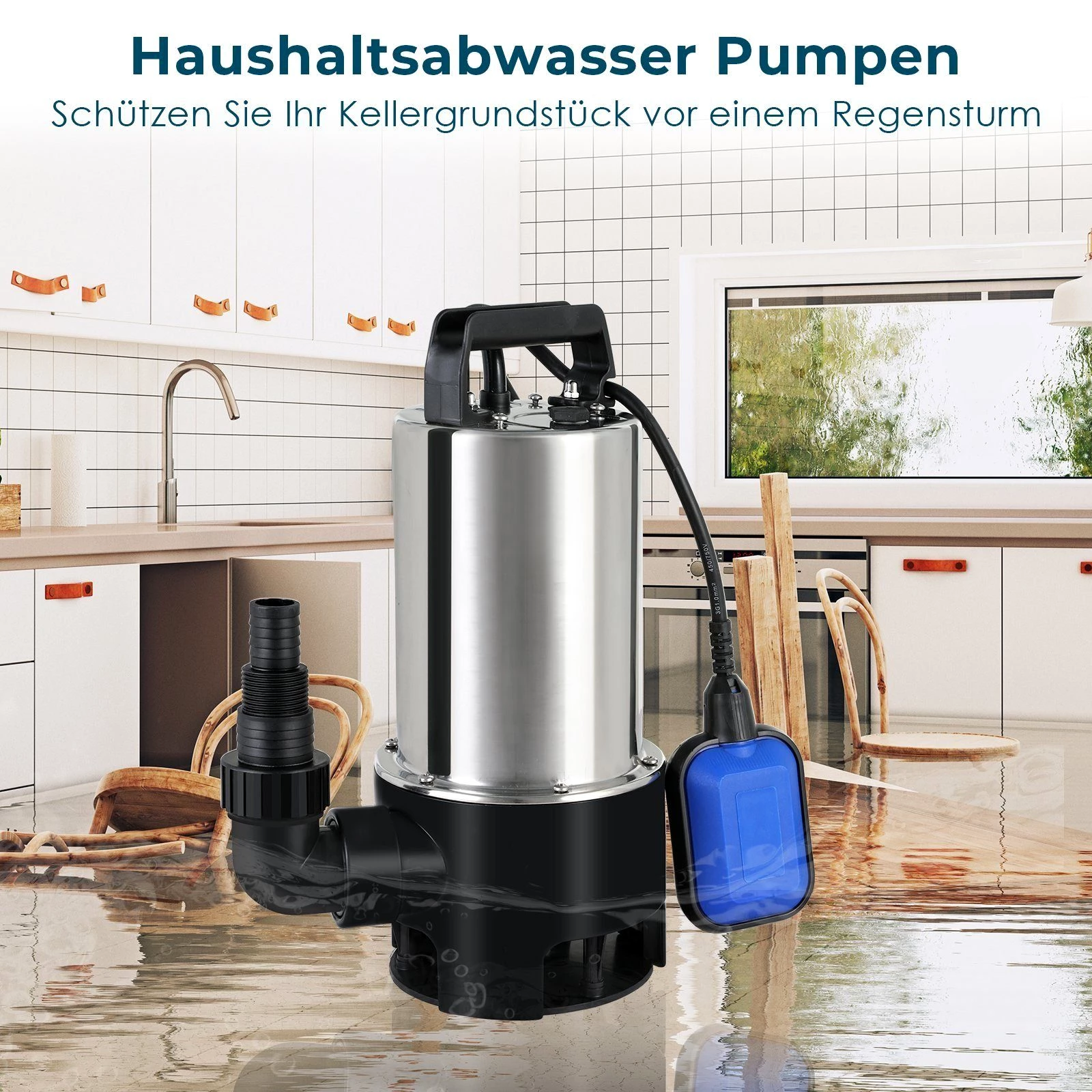 TLGREEN Schmutzwasserpumpe, 16500 L/H Tauchpumpe 1100W Schmutzwasser Tauchpumpe