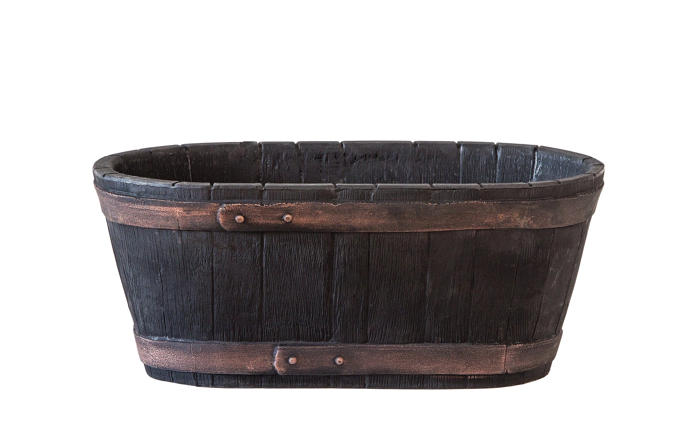 BigDean Pflanzschale Weinfass 61x34x25cm Eichenholz-Optik oval Blumenkasten Gartenteich
