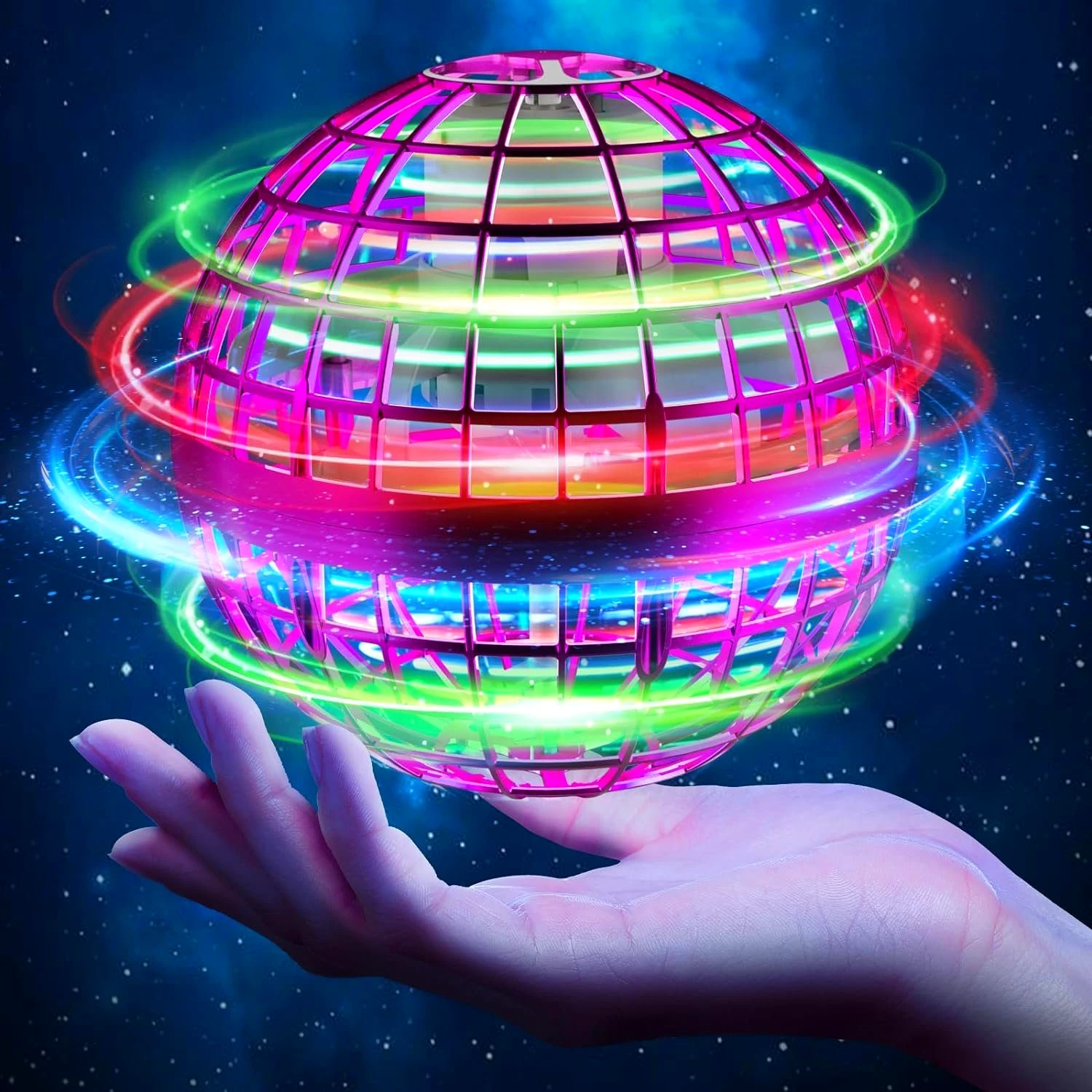 DTC GmbH Spielball Magic Spinner Ball RGB Licht Hover Fliegender Ball, Fliegender Ball für Kinder