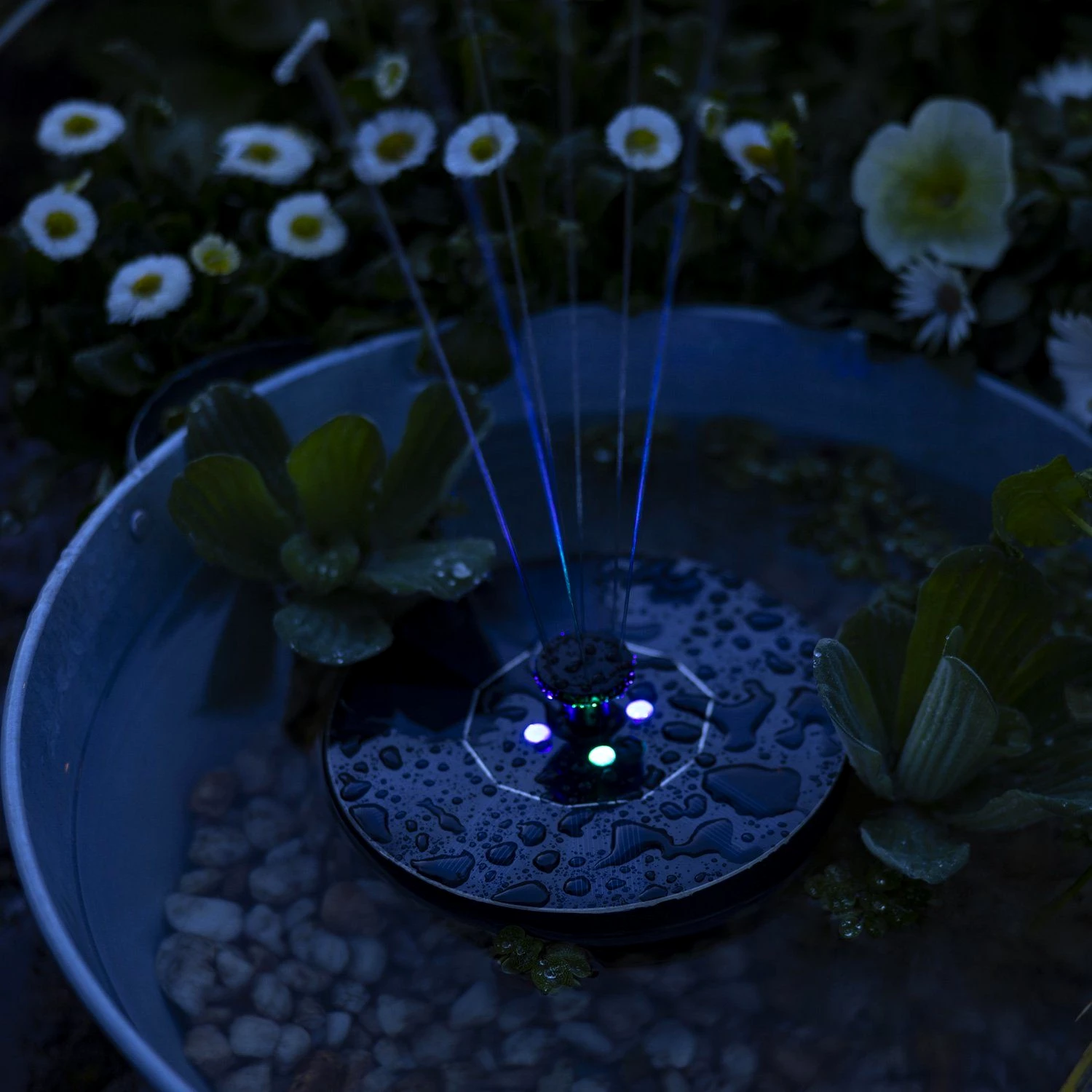 GORANDO Gartenbrunnen LED Solar Teichpumpe bunt leuchtend schwimmend Fontäne Springbrunnen