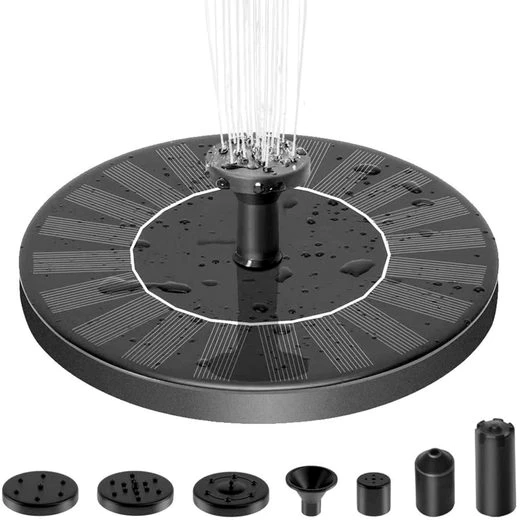 AOYATE Gartenbrunnen Solar Springbrunnen, Solar Teichpumpe mit 6 Fontänenstile (1.4W)