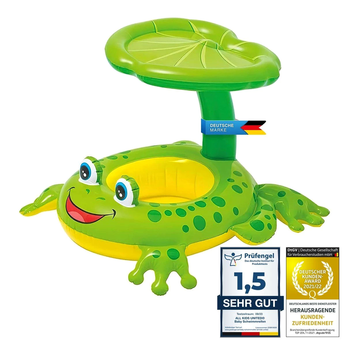 all Kids United Aufblasbare Schwimmfigur Baby Schwimmsitz, Babysitz Frosch Babyboot