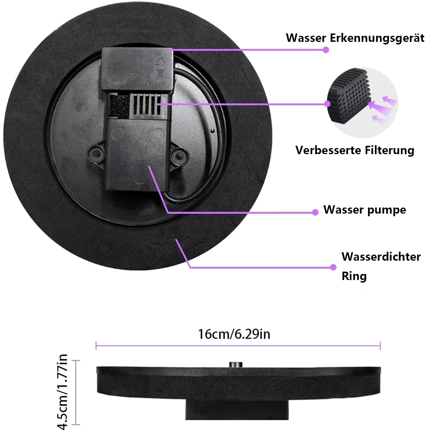 AOYATE Gartenbrunnen Solar Springbrunnen, Solar Teichpumpe mit 6 Fontänenstile (1.4W)