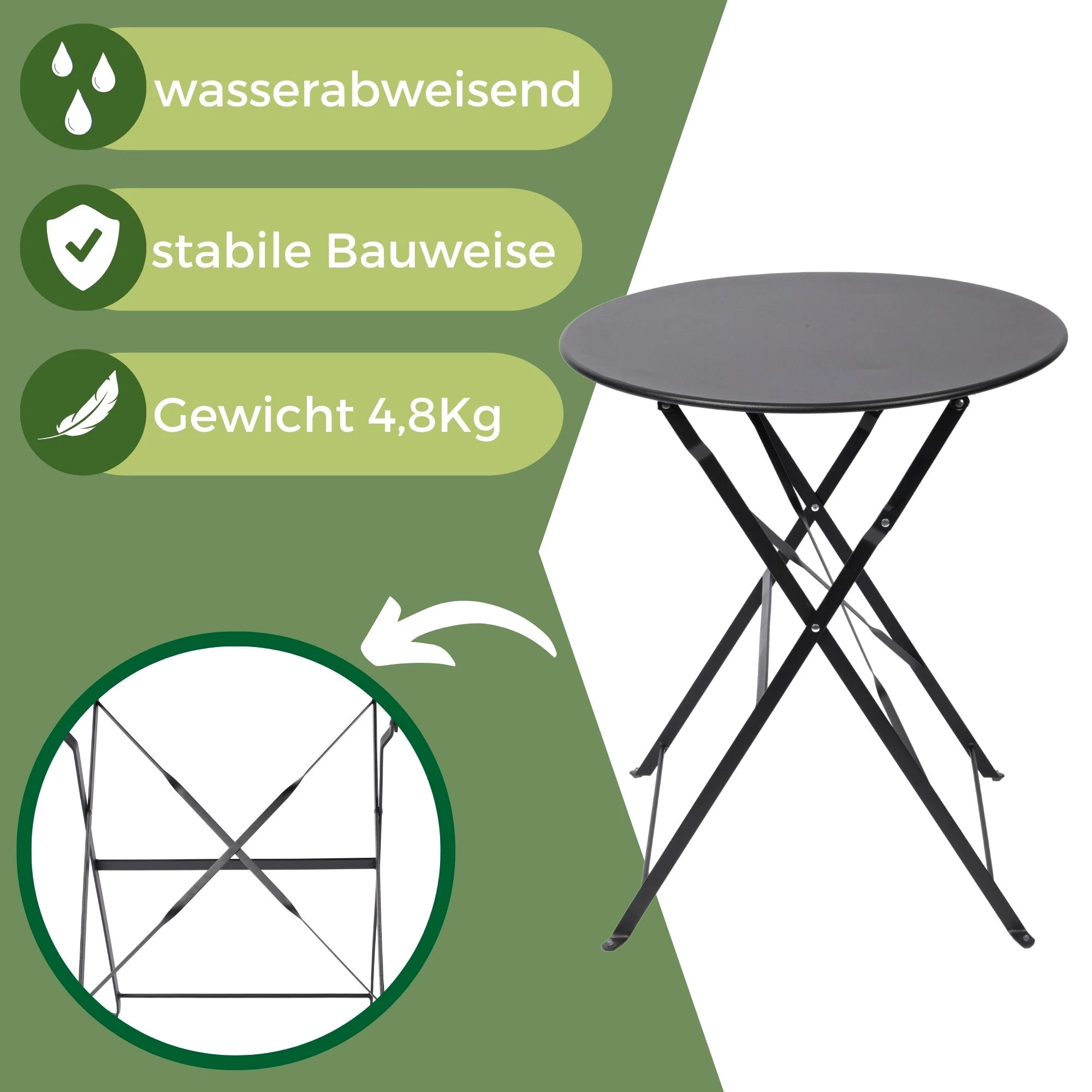 Albatros International Balkonset Albatros Bistroset 3-teilig Schwarz – Bistrotisch mit 2 Stühlen