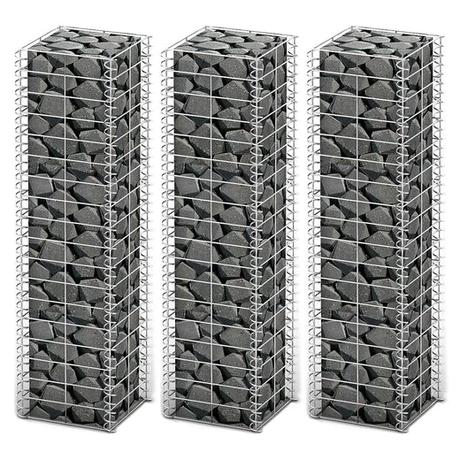 DOTMALL Gabionenzaun Gabionen-Set 3-tlg. Verzinkter Draht 25×25×100 cm