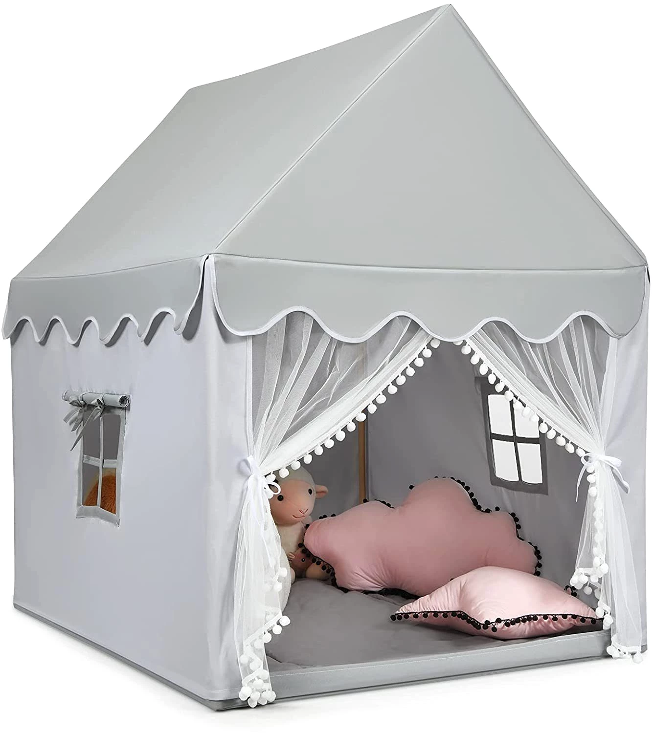 COSTWAY Spielzelt Kinder, mit Baumwolldecke, Fenster 120x105x140cm