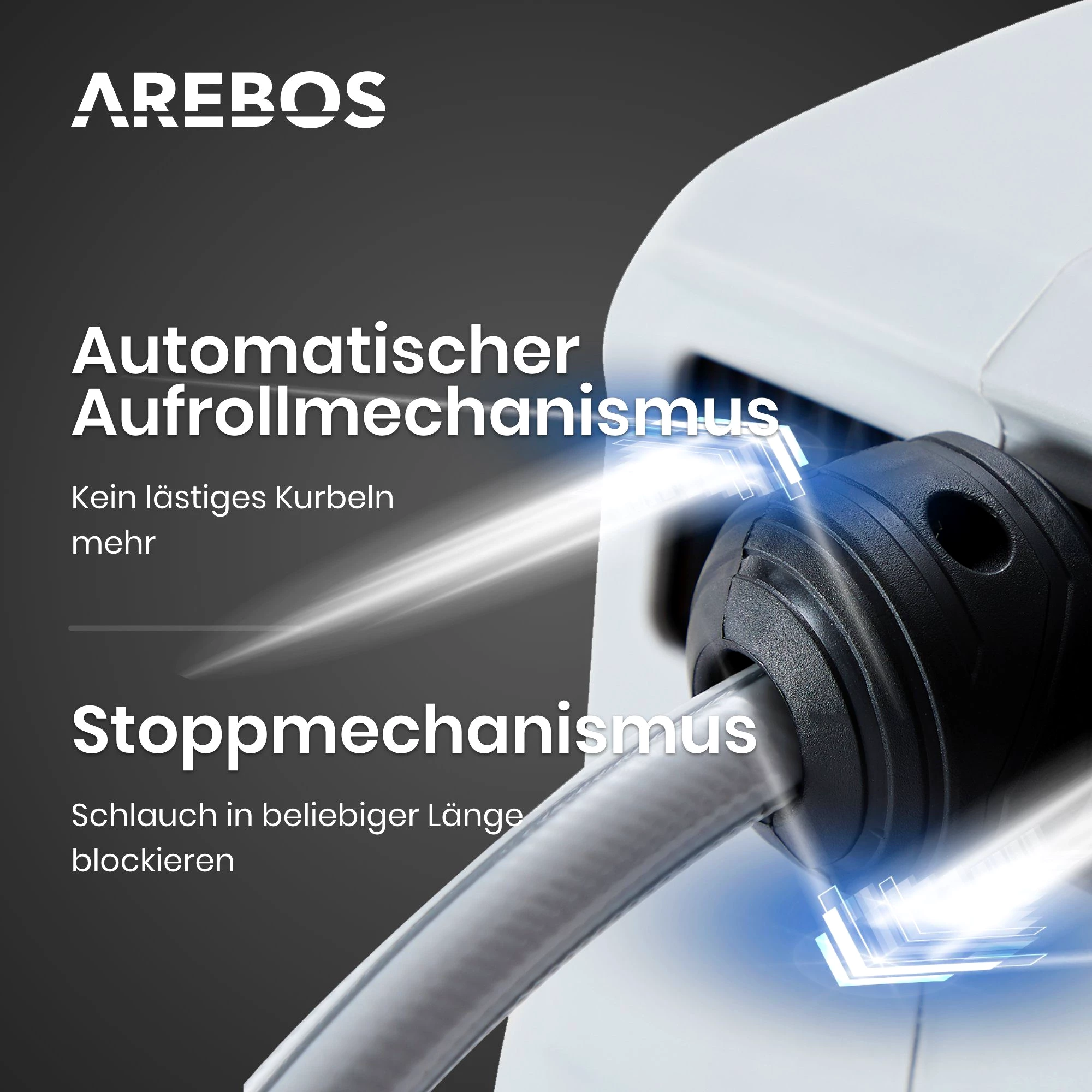 Arebos Schlauchaufroller 15 m - 20 m - 30 m, schwenkbare, Wand-Schlauchbox mit Arretierstop