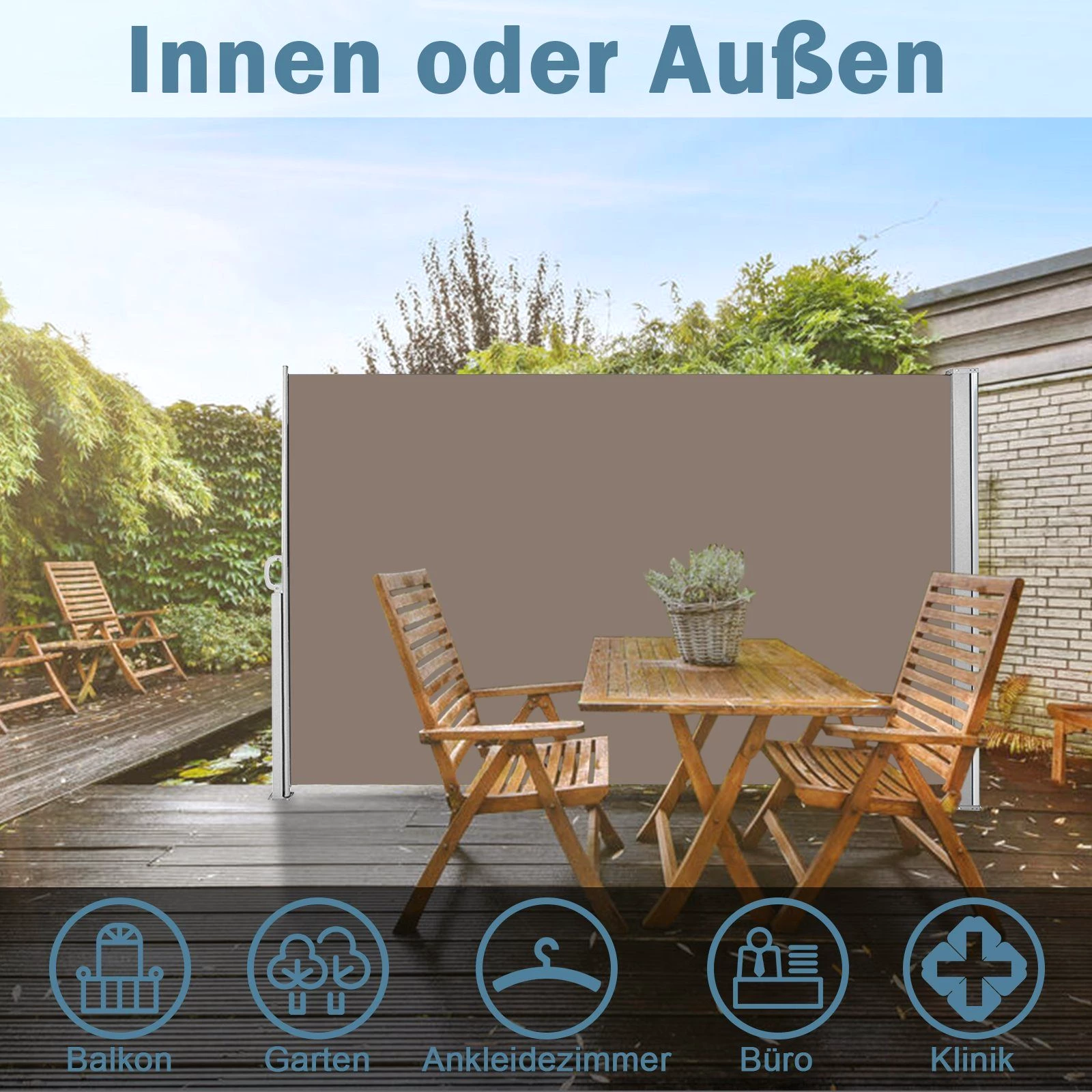 Randaco Seitenmarkise Seitenmarkise Aluminium Seitenarmmarkise ausziehbar mit Ausziehbar