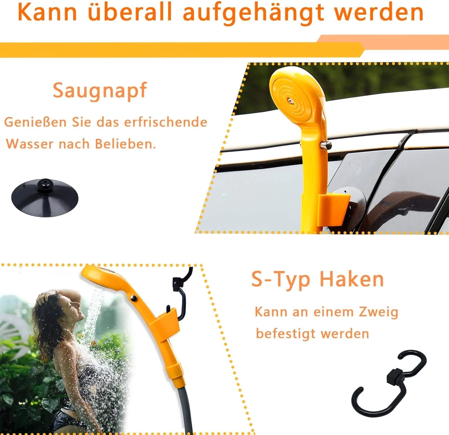 AUFUN Gartendusche Campingdusche 12 V tragbare Dusche mit Tauchpumpe , Gelb