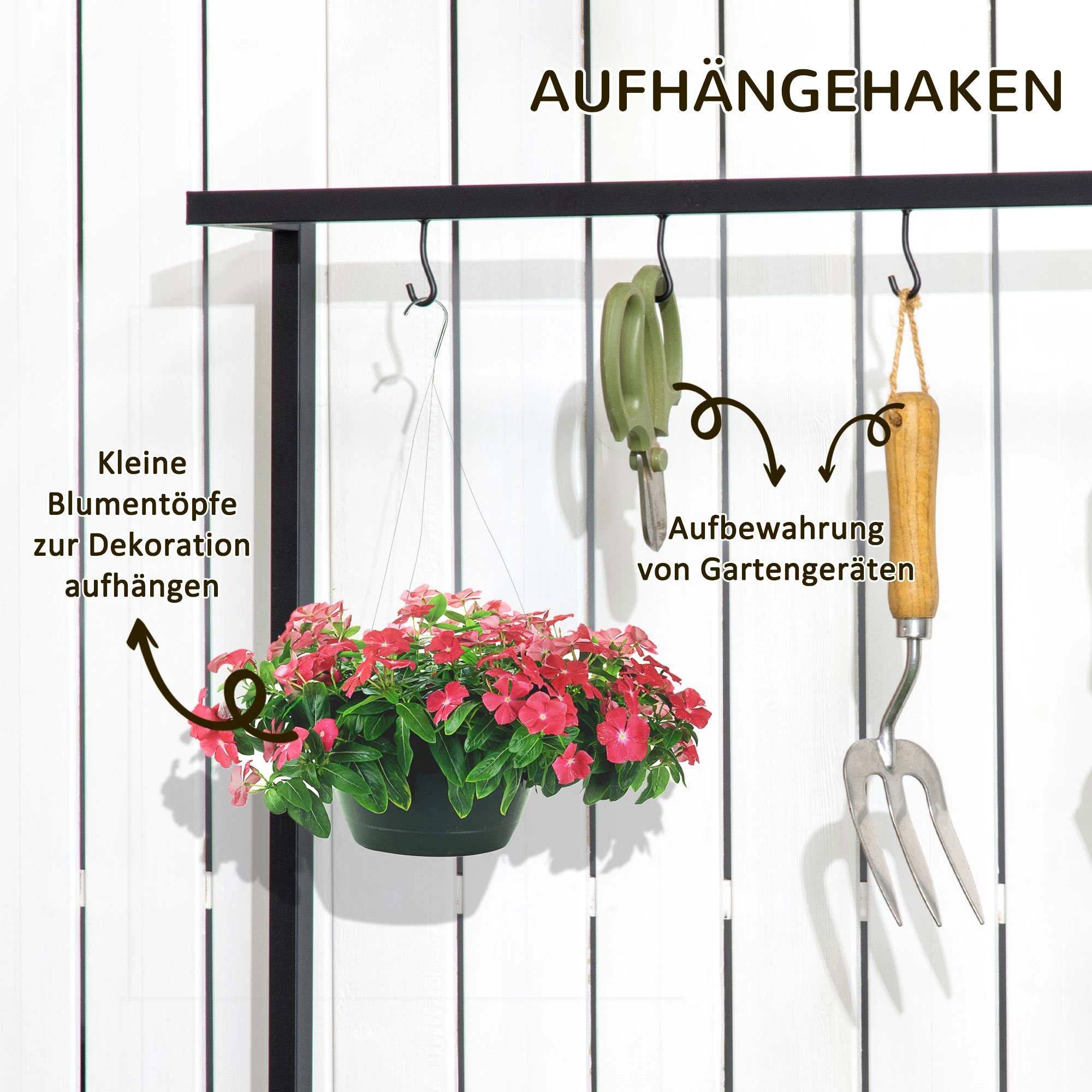 Outsunny Pflanzentreppe mit 3 Ebenen (Set, 5 St., Blumenständer), mit Befestigungshaken