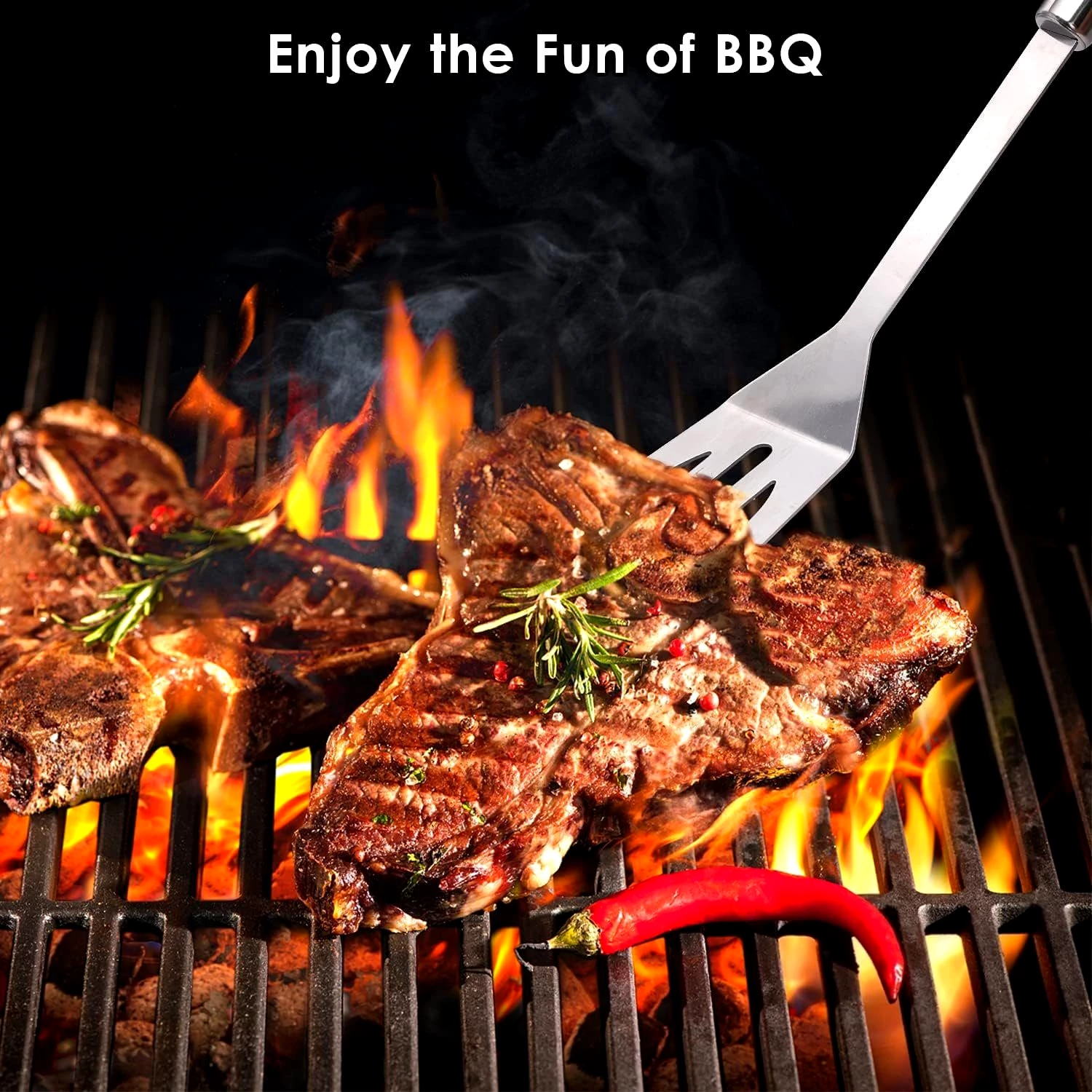 Daskoo Grillbesteck-Set Grillzubehör, 25-teiliges Grillwerkzeug-Set mit Thermometer, Edelstahl