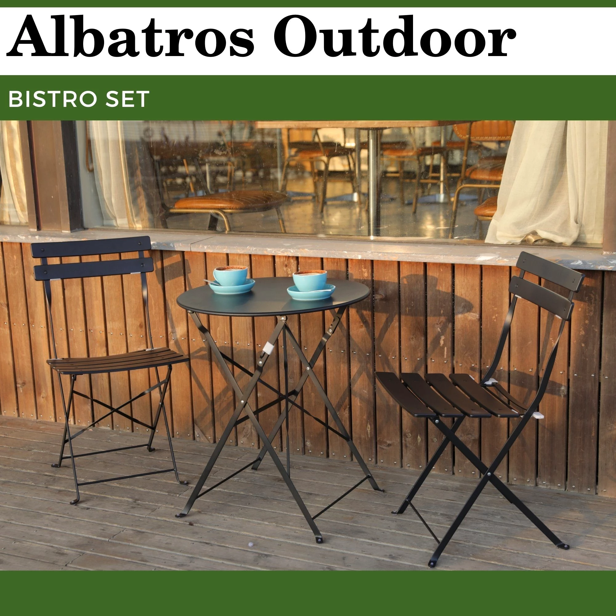 Albatros International Balkonset Albatros Bistroset 3-teilig Schwarz – Bistrotisch mit 2 Stühlen