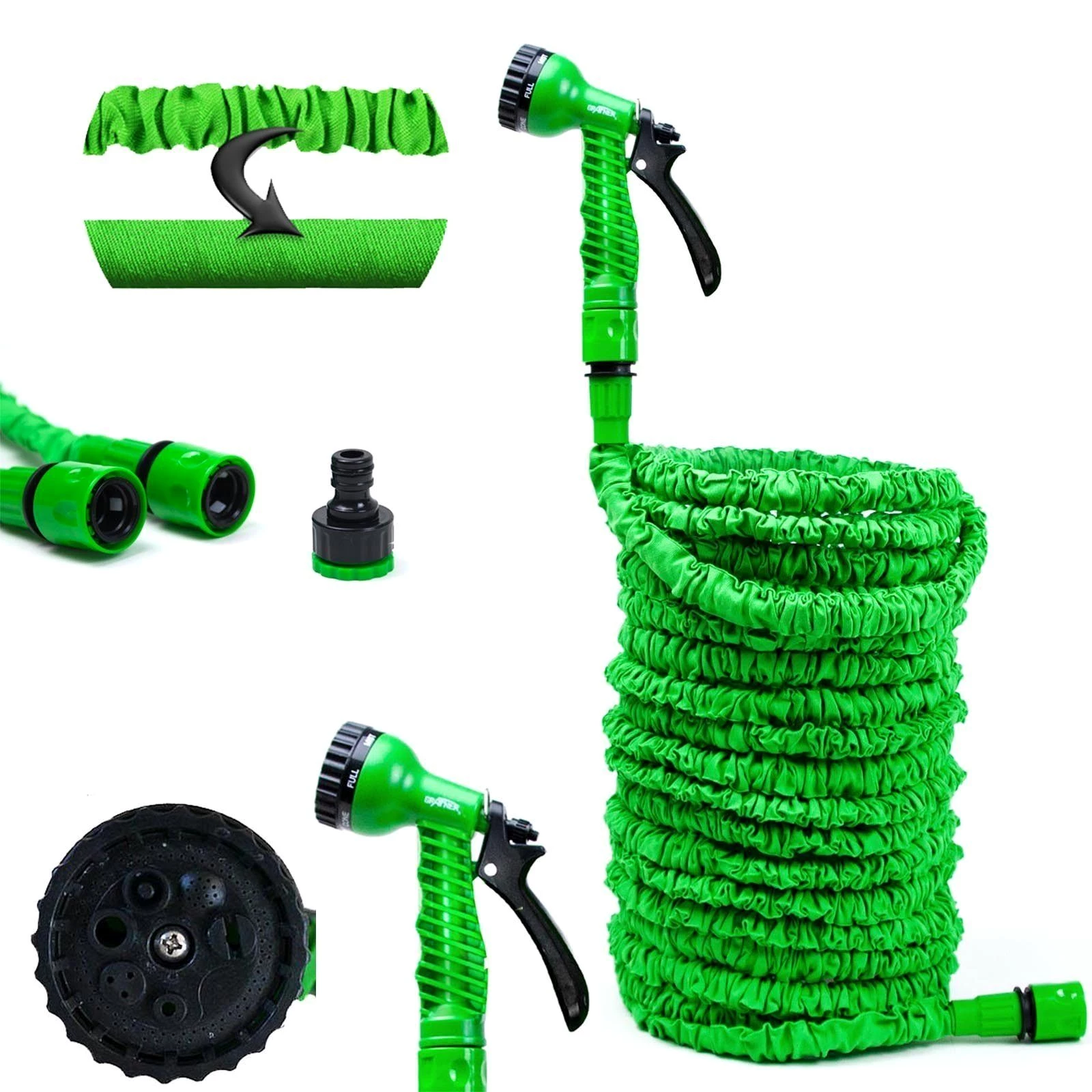 Grafner Gartenschlauch flexibler Gartenschlauch 1/2" 7,5m - 45m inkl. 7 Funktionen Brause
