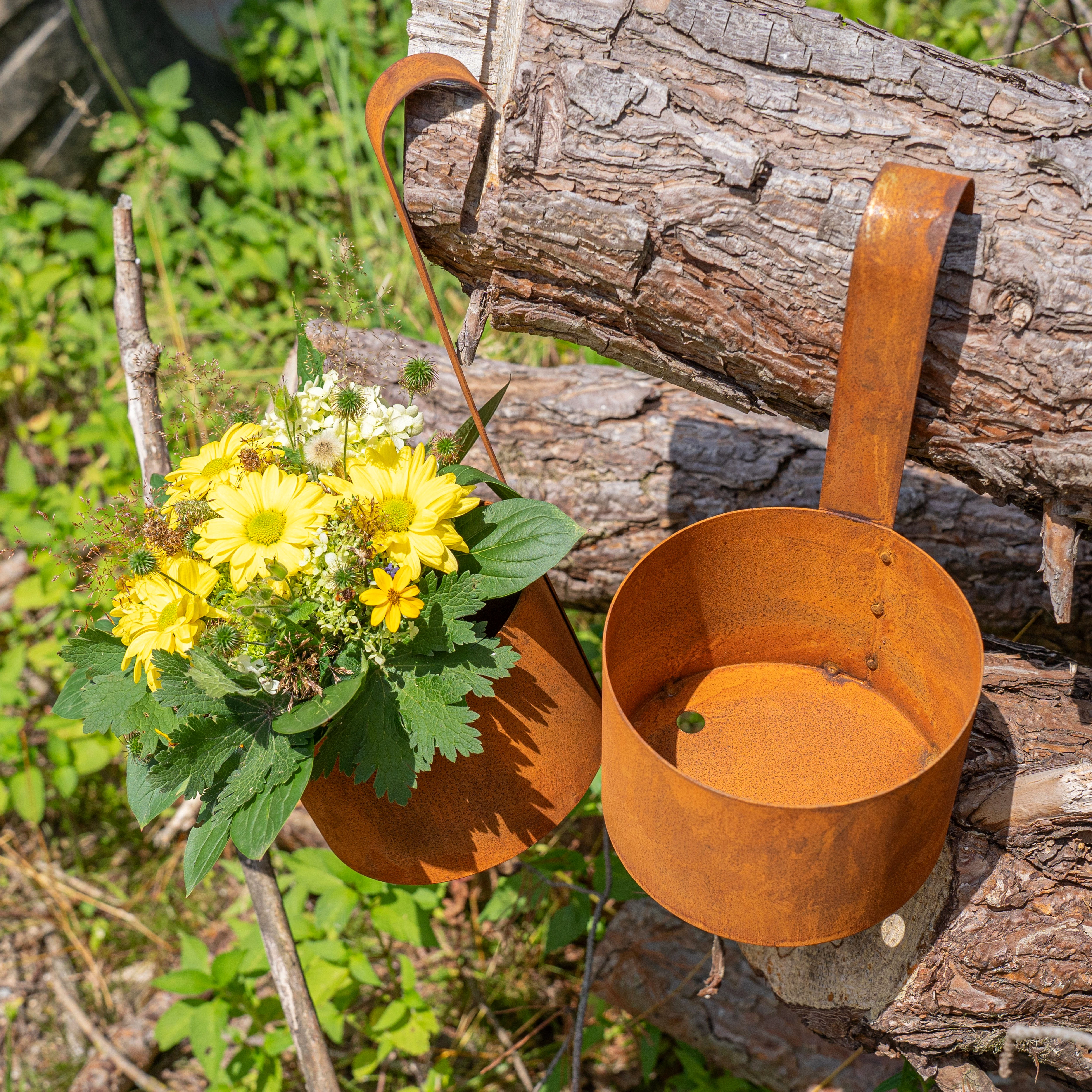 Rostikal Hängedekoration 2er Deko Set Rost Garten Pflanztopf zum Hängen , Echter Rost