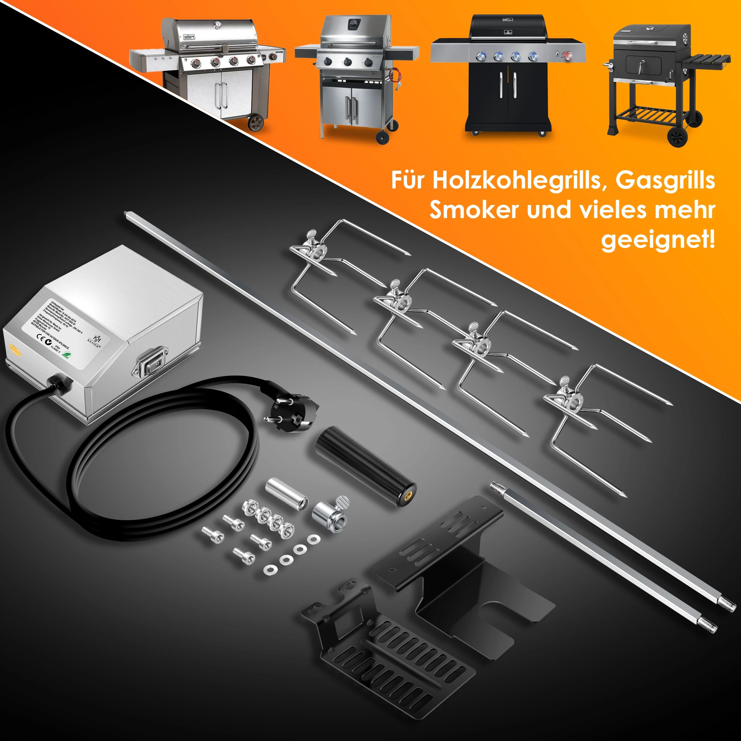 KESSER Grillspieß, Edelstahl Spieß Set 107cm passend für Weber Spirit Gasgrill