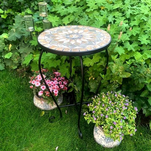K&L Wall Art Blumenhocker Beistelltisch Mosaiktisch Pflanzenhocker Gartentisch Blumentreppe
