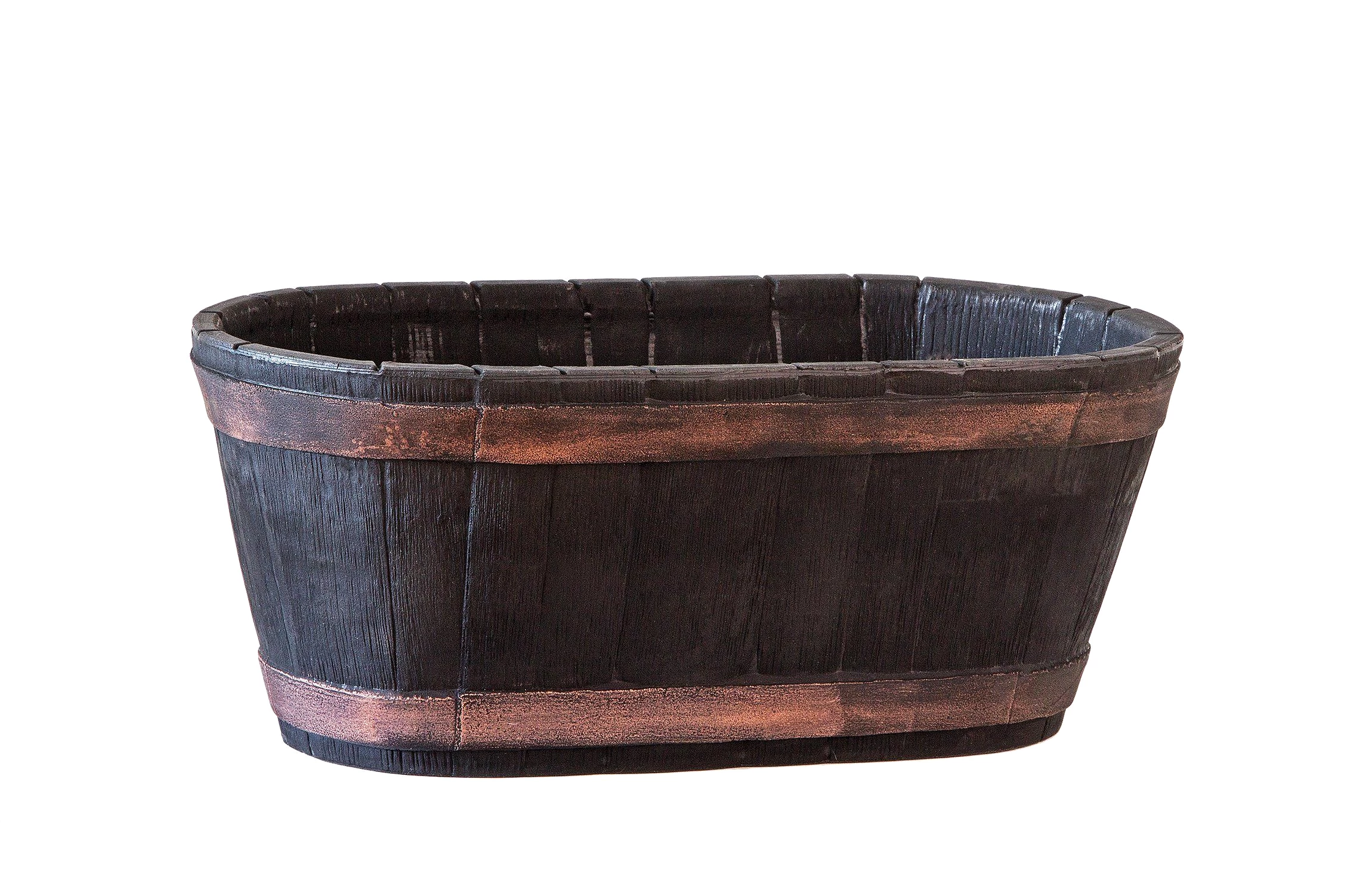 BigDean Pflanzschale Weinfass 61x34x25cm Eichenholz-Optik oval Blumenkasten Gartenteich