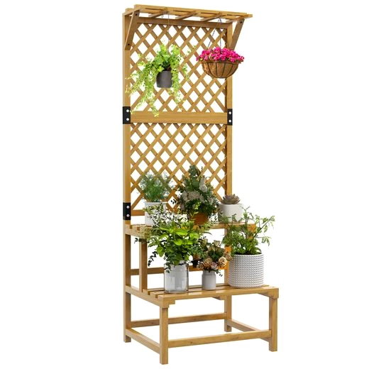 Outsunny Pflanzentreppe Pflanzenständer mit 2 Etagen, Spalier, Dach, Blumenständer , für Garten