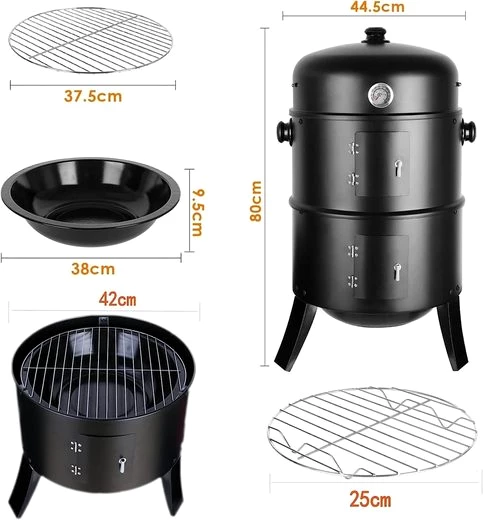 TLGREEN Smoker, Räucherofen, Räuchertonne, Ø44,5x80 cm, 3-in-1 Holzkohlegrill