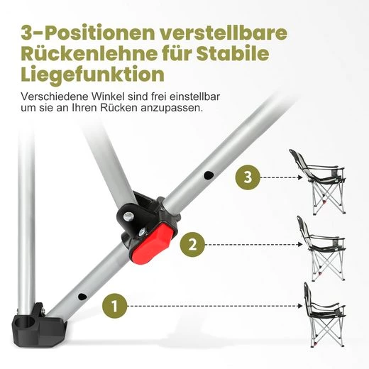 HOMECALL Campingstuhl Anglerstuhl Flatsessel Klappbar Liegestuhl, Getränkehalter, Gepolstert