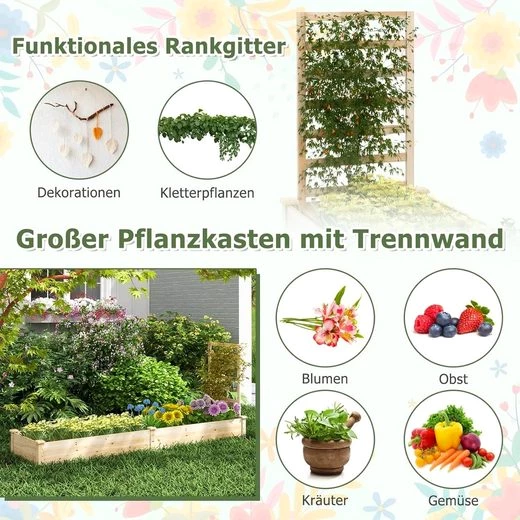 KOMFOTTEU Blumenkasten Hochbeet, mit Spalier, 235 x 63 x 102 cm