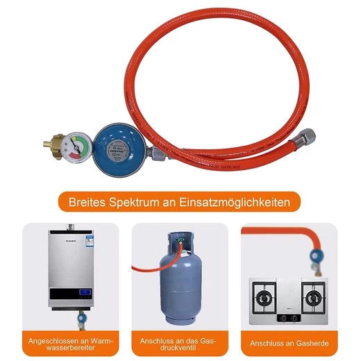 Melko Gasgrill Gas Schlauch Manometer Druckminderer Gasregler Propan Butan Gusseisen, Stück