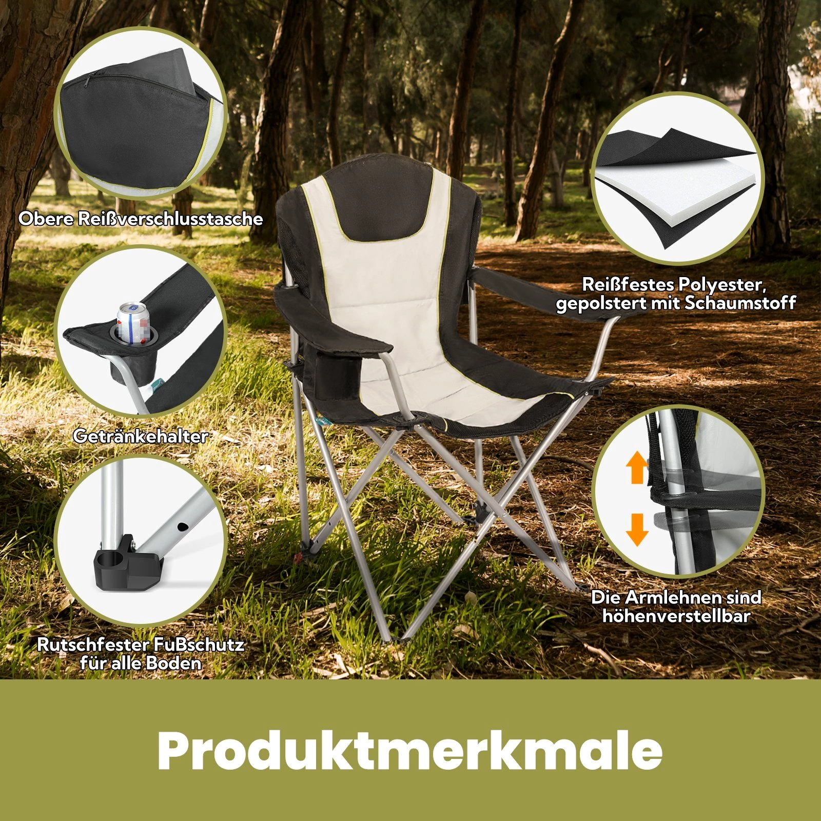 HOMECALL Campingstuhl Anglerstuhl Flatsessel Klappbar Liegestuhl, Getränkehalter, Gepolstert