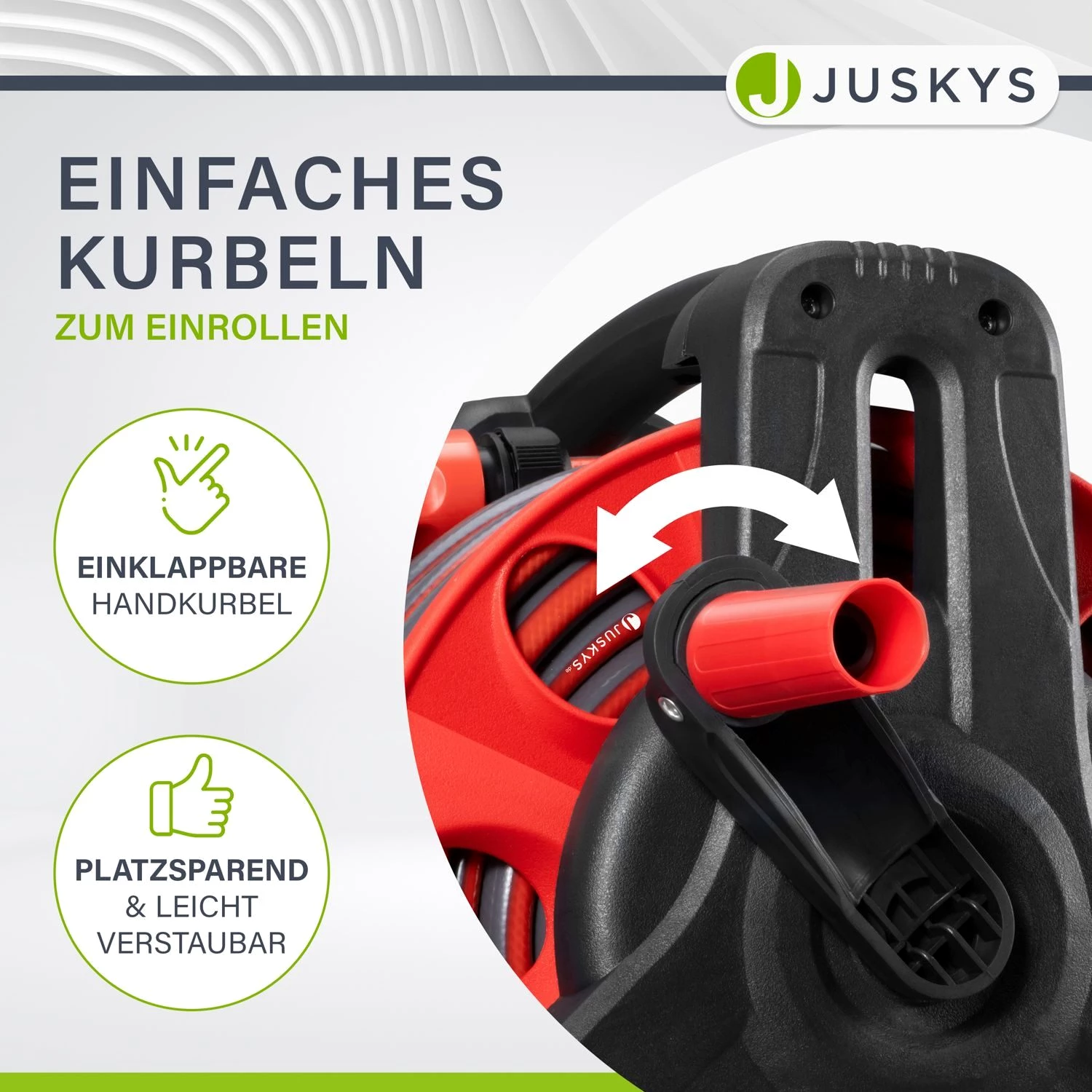 Juskys Schlauchtrommel Basic, 30 m, Multifunktionsbrause, 10 Funktionen, diverse Adapter
