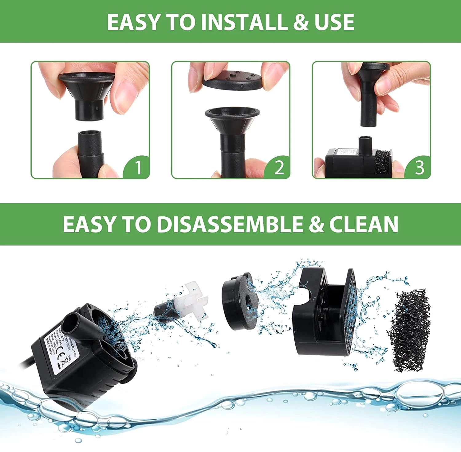 UE Stock Teichpumpe 1,8 W Solarpumpe Teichpumpe Springbrunnen Pumpe 4 Verschiedenen Düsen