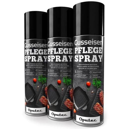 Oputec 3x500ml Gusseisen-Pflegespray - Trennspray Grill, Pfanne, Dutch Oven Grillreiniger