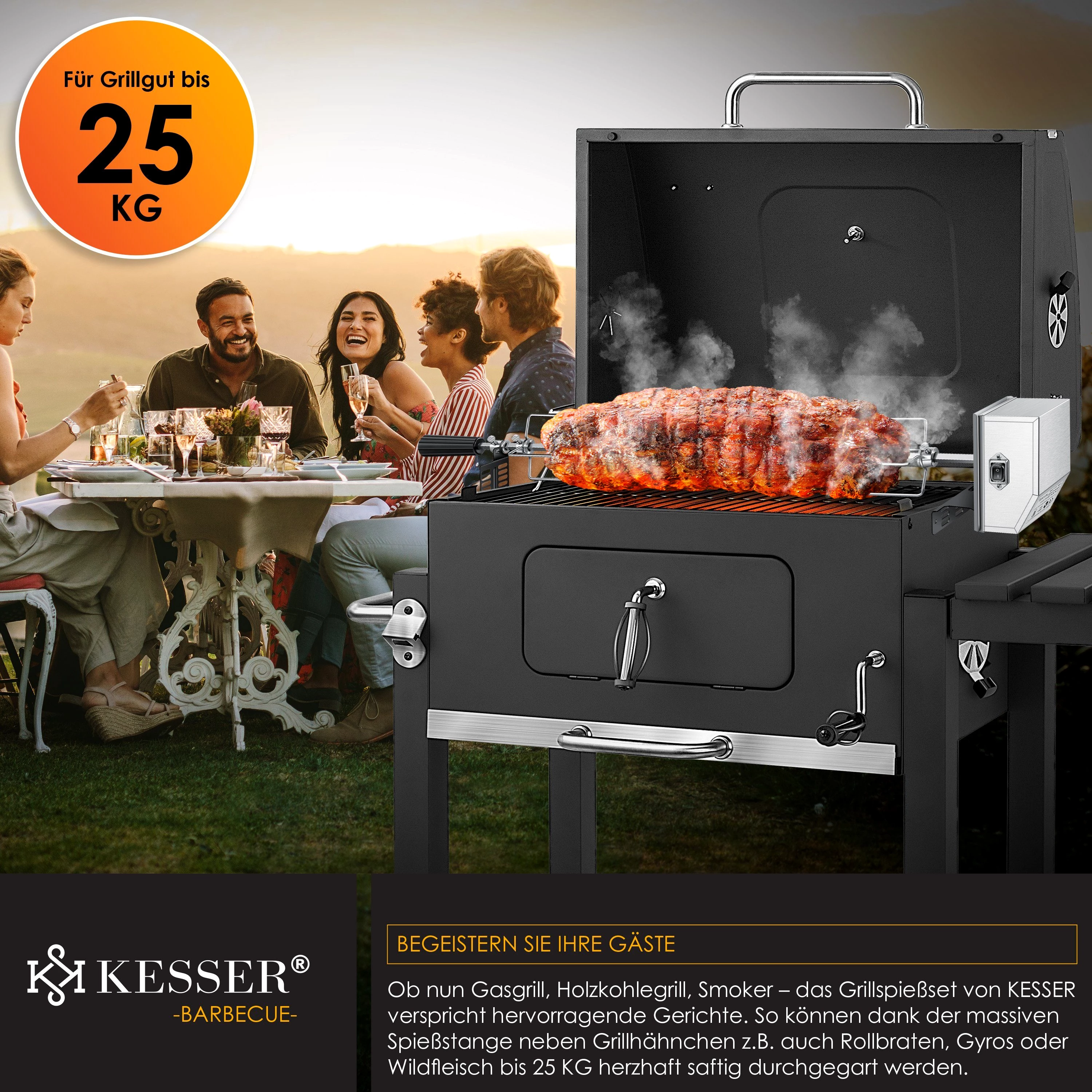 KESSER Grillspieß, Edelstahl Spieß Set 107cm passend für Weber Spirit Gasgrill
