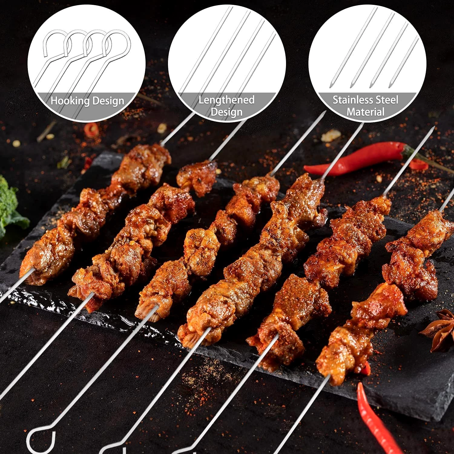 Daskoo Grillbesteck-Set Grillzubehör, 25-teiliges Grillwerkzeug-Set mit Thermometer, Edelstahl