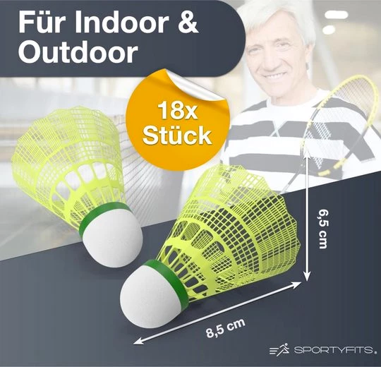 Sportyfits® Federball 18x Federbälle gelb Badmintonbälle für Training & Wettkampf Badminton
