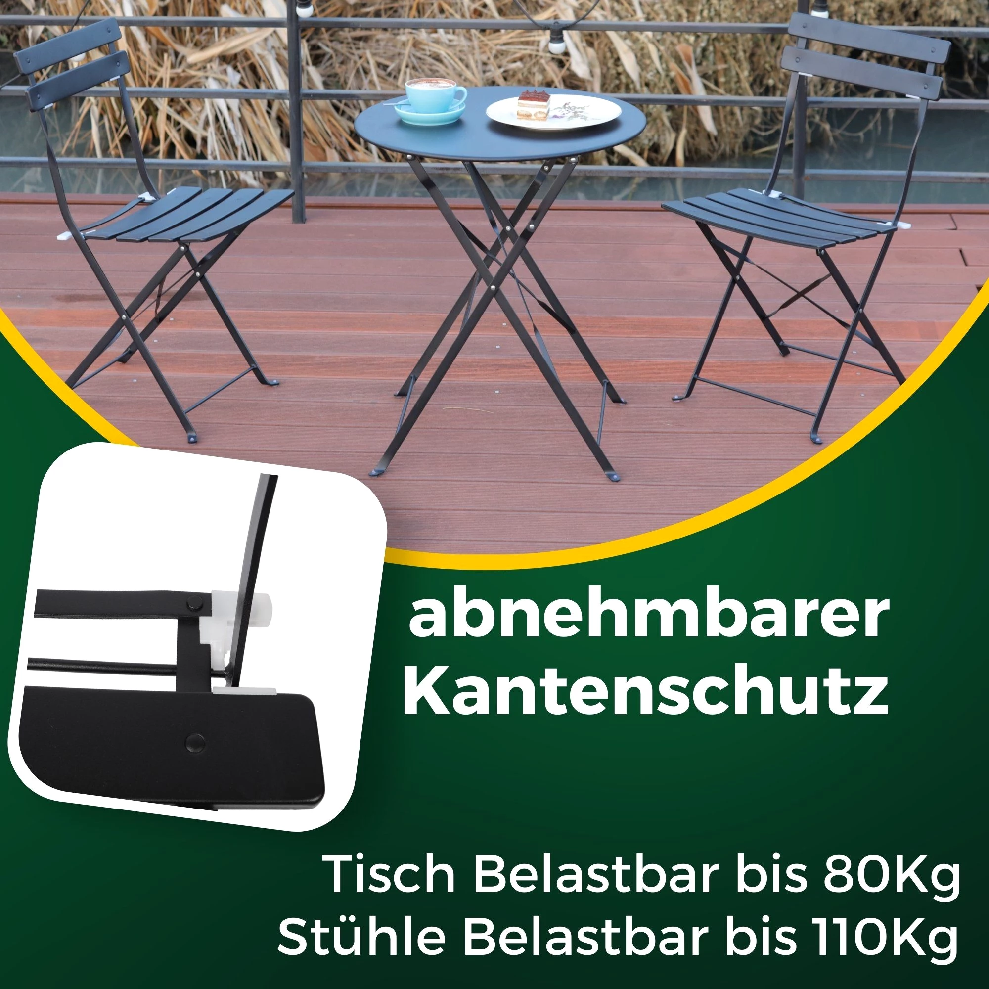 Albatros International Balkonset Albatros Bistroset 3-teilig Schwarz – Bistrotisch mit 2 Stühlen