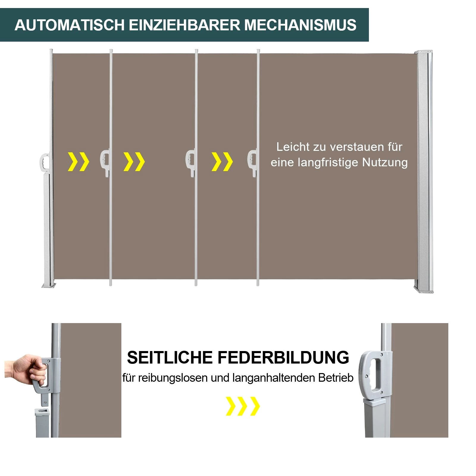 Randaco Seitenmarkise Seitenmarkise Aluminium Seitenarmmarkise ausziehbar mit Ausziehbar