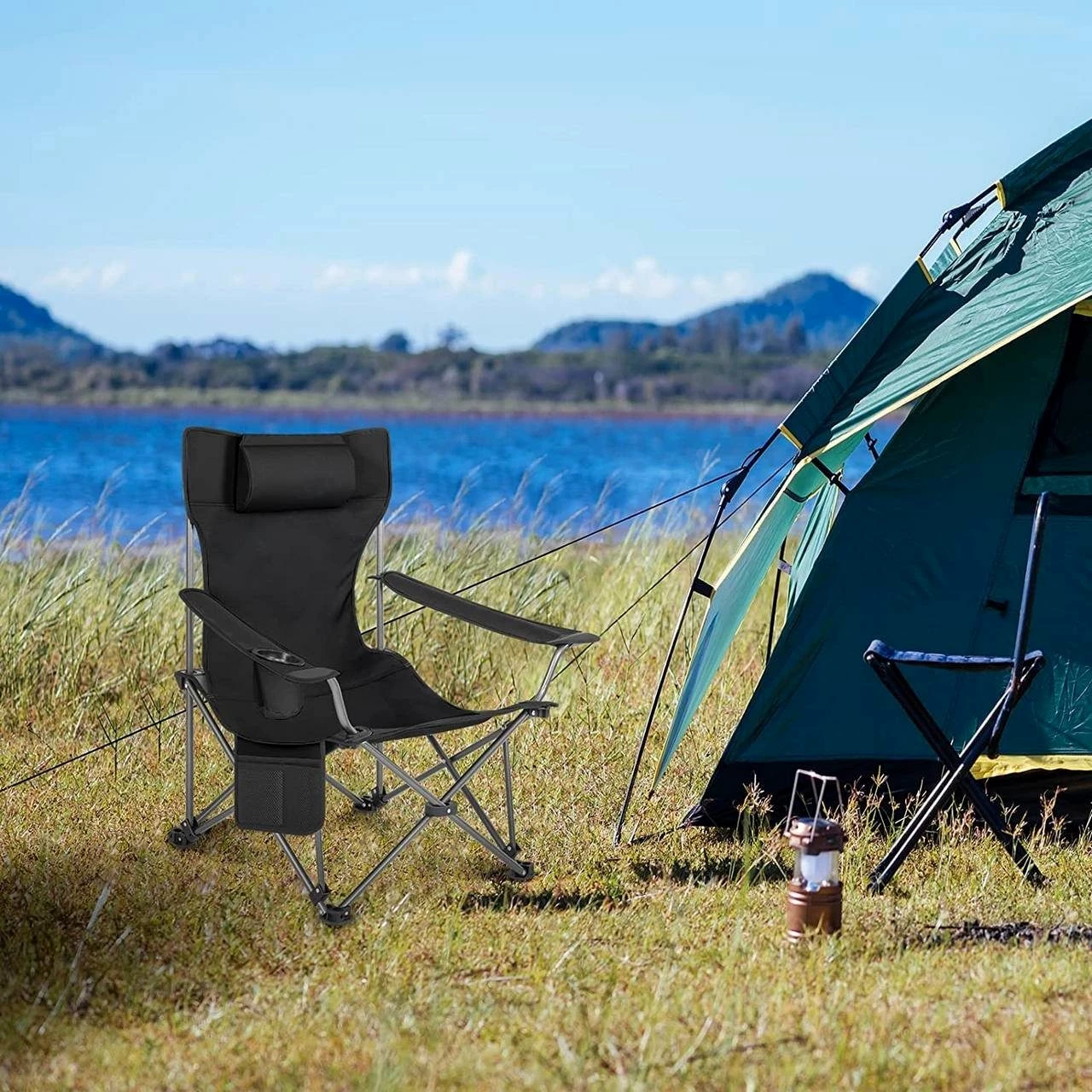 Woltu Campingstuhl (1 St), klappbar für Outdoor mit Armlehnen Getränkehalter