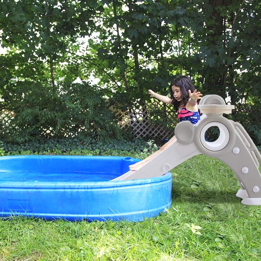YOLEO Rutsche Kinder Fun-Slide mit Basketballkorb Faltbar Kinderrutsche