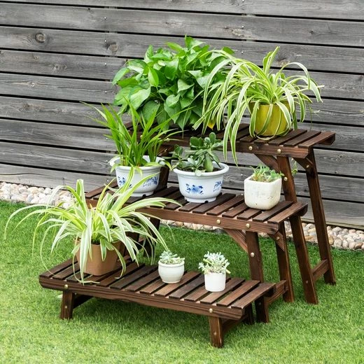 COSTWAY Pflanzentreppe (3 St), Blumenständer freistehend, 70 x 27 x 53 cm