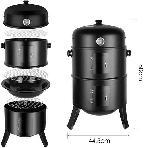 Femor Smoker, BBQ Räucherofen, 3-in-1 Holzkohlegrill mit Thermometer