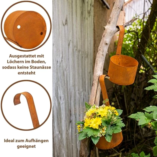 Rostikal Hängedekoration 2er Deko Set Rost Garten Pflanztopf zum Hängen , Echter Rost