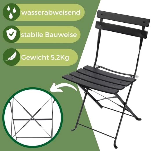 Albatros International Balkonset Albatros Bistroset 3-teilig Schwarz – Bistrotisch mit 2 Stühlen