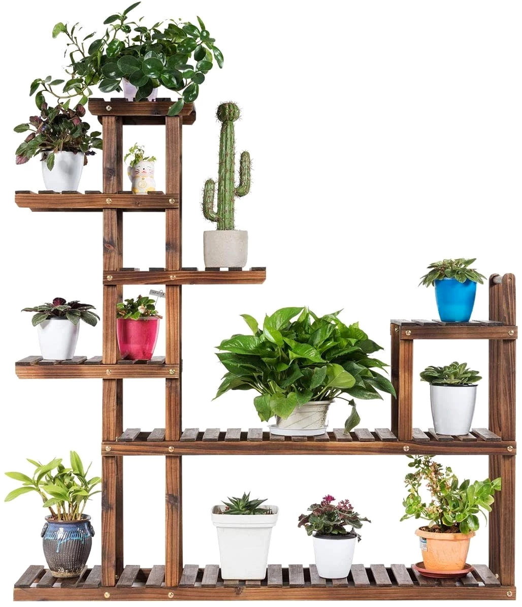 COSTWAY Blumenständer, 7 Etagen Pflanzenregal, Holz, 120 x 25 x120 cm