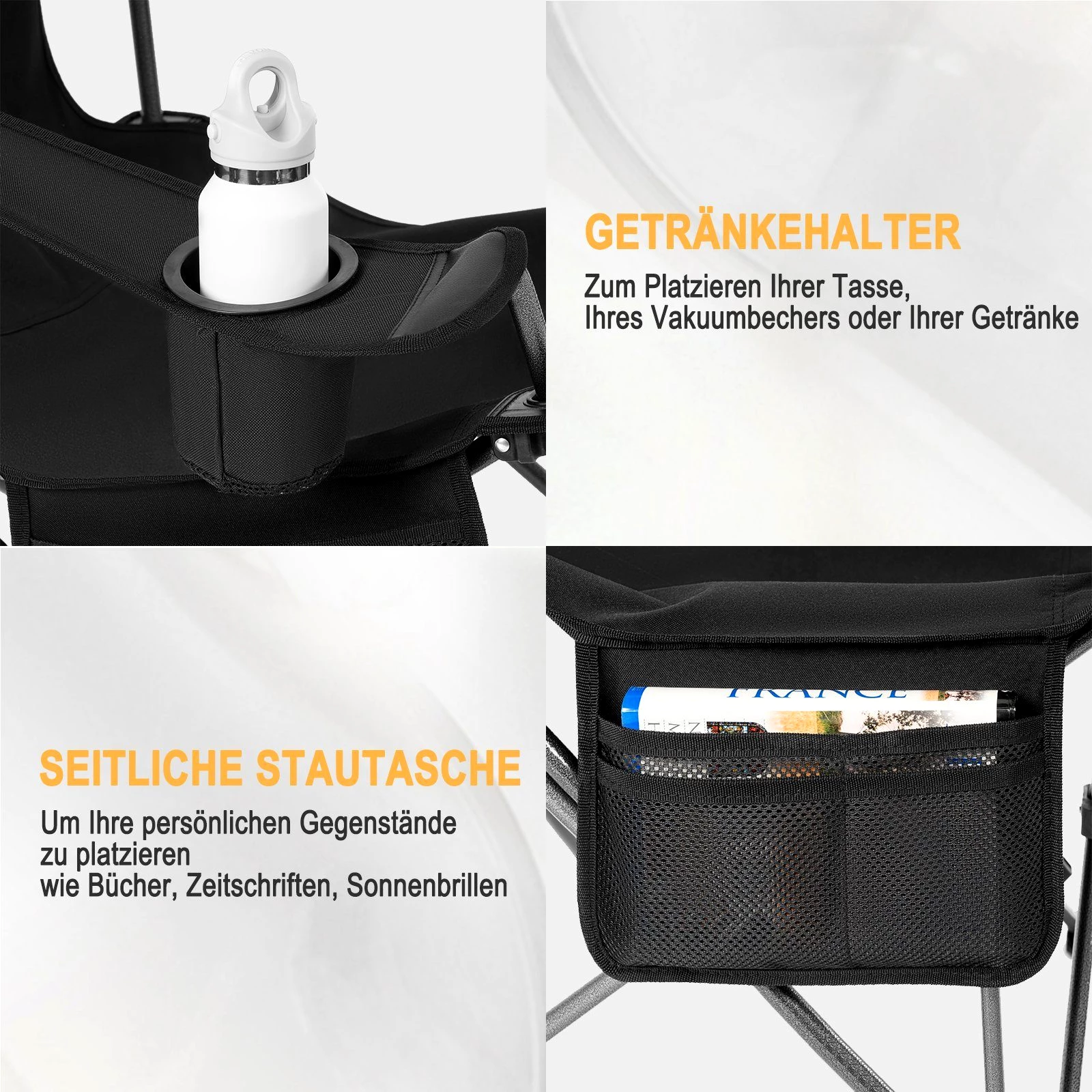 Woltu Campingstuhl (1 St), klappbar für Outdoor mit Armlehnen Getränkehalter